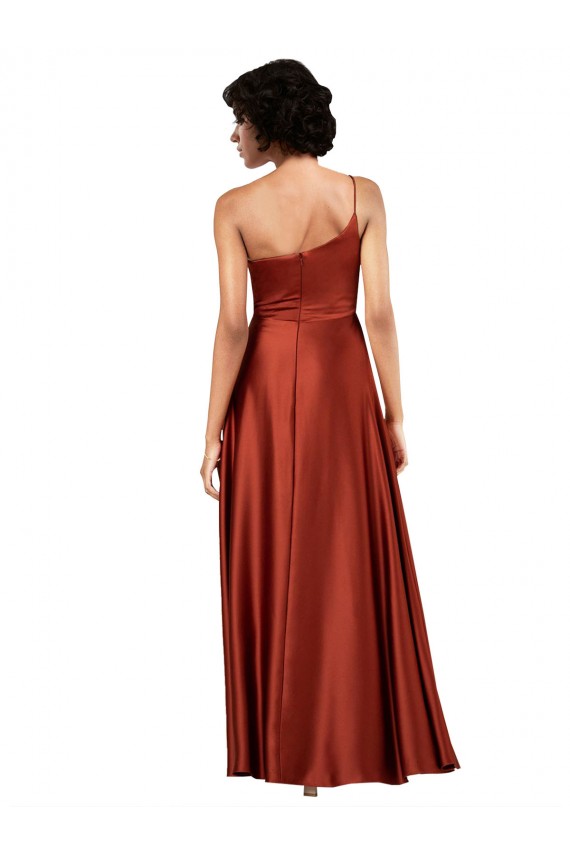 Outlet Sophisticated One Shoulder Formal Silky Satin Bridesmaid Dress / Prom Dress with Full Skirt UK
