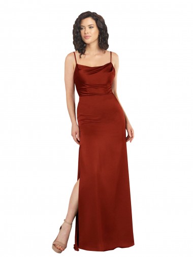Outlet Floor-Length Formal Silky Satin Bridesmaid Dress / Prom Dress with Skirt Slit UK