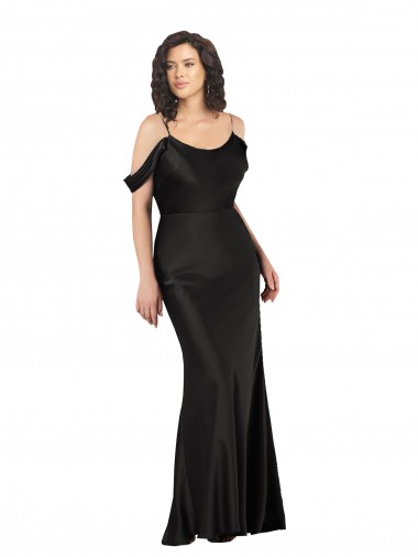 Outlet Off the Shoulder Sleeves Formal Silky Satin Bridesmaid Dress / Prom Dress with Skirt Slit UK
