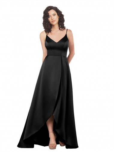 Outlet High Low V-Neckline Formal Silky Satin Tulip Bridesmaid Dress / Prom Dress with Wrap Skirt UK
