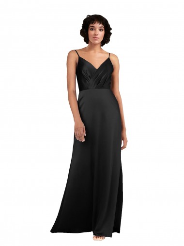 Outlet Full Length V-Neckline Formal Silky Satin Bridesmaid Dress / Prom Dress with Spaghetti Straps UK