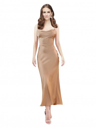 Outlet Cowl Neck Formal Silky Satin Midi Length Bridesmaid Dress / Cocktail Prom Dress Low Back UK