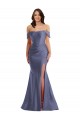Outlet Off the Shoulder Corset Formal Silky Satin Mermaid Bridesmaid Dress / Prom Dress with Side Slit UK