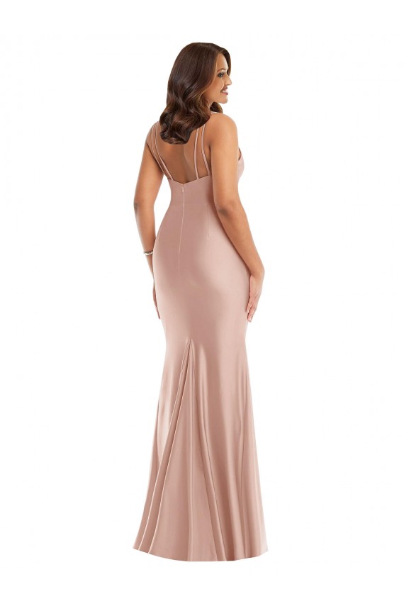 Outlet Deep V-Neck Formal Silky Satin Mermaid Bridesmaid Dress / Prom Dress with Side Slit UK
