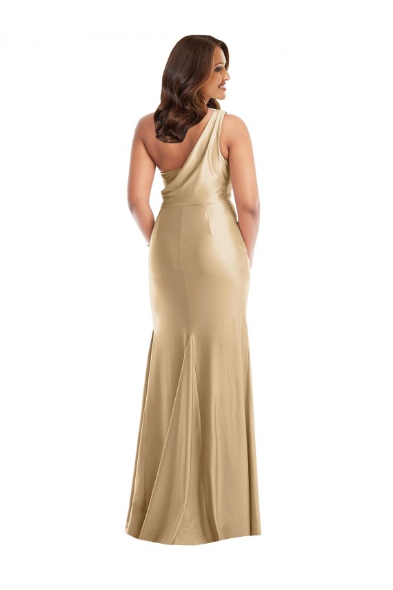 Outlet One Shoulder Asymmetrical Cowl Back Formal Silky Satin Mermaid Bridesmaid Dress / Prom Dress UK