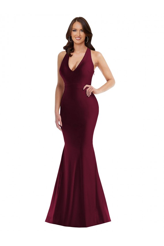 Outlet Plunge Neckline Cutout Low Back Formal Silky Satin Mermaid Bridesmaid Dress / Prom Dress UK
