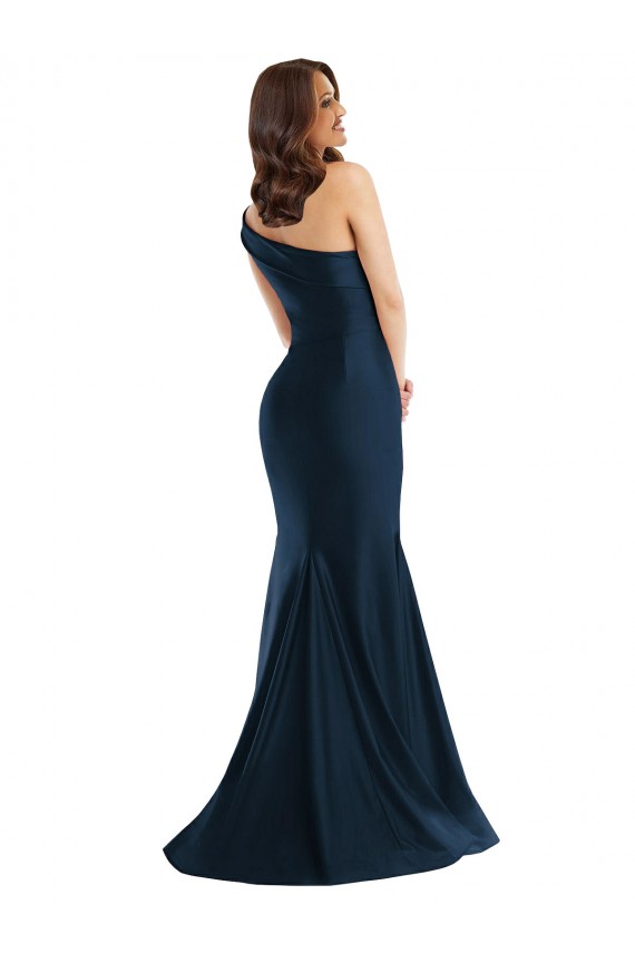 Outlet Bias-Cuff One Shoulder Formal Silky Satin Mermaid Bridesmaid Dress / Prom Dress with Side Slit UK