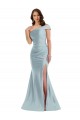 Outlet Bias-Cuff One Shoulder Formal Silky Satin Mermaid Bridesmaid Dress / Prom Dress with Side Slit UK