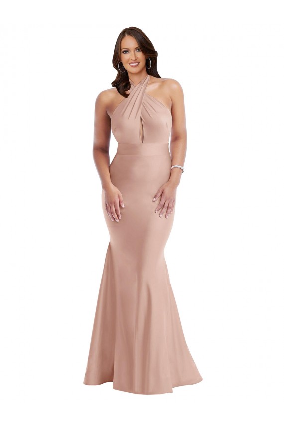 Outlet Criss Cross Halter Open Back Formal Silky Satin Mermaid Bridesmaid Dress / Prom Dress UK