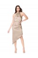 Outlet Silky Satin High Low Midi Cocktail Length Bridesmaid Dress / Prom Dress with Asymmetric Skirt UK