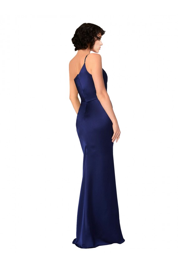 Outlet One Shoulder Formal Silky Satin Bridesmaid Dress / Prom Dress with Skirt Slit UK