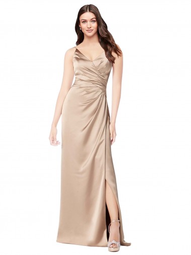 Outlet Formal Silky Satin Bridesmaid Dress / Prom Dress with Draped Surplice Bodice UK