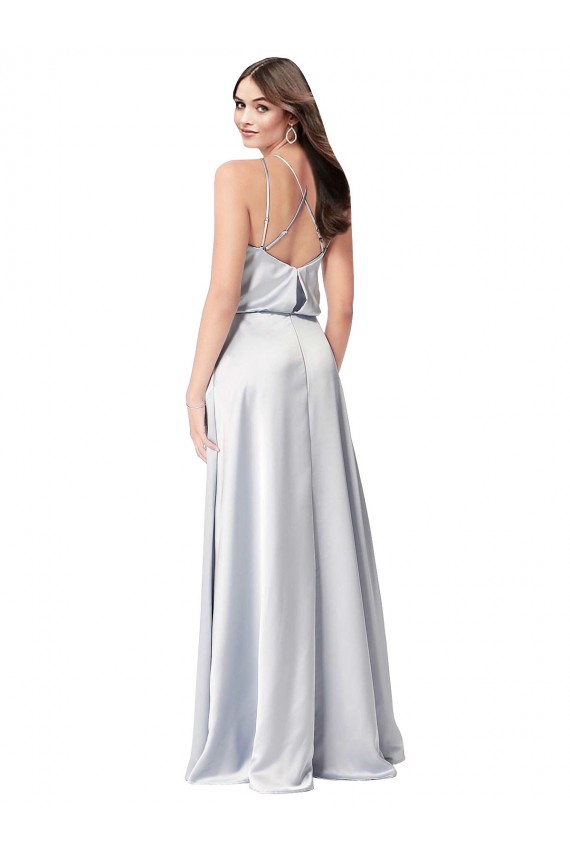 Outlet Halter Neck Formal Silky Satin Bridesmaid Dress with Strappy Back UK