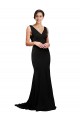 Outlet V-Neck Full Length Formal Silky Satin Bridesmaid Dress / Prom Dress with Soft Cowl Neck and Sweep Train UK