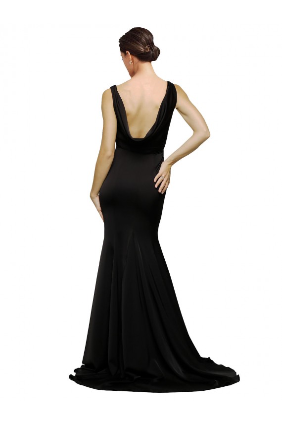 Outlet V-Neck Full Length Formal Silky Satin Bridesmaid Dress / Prom Dress with Soft Cowl Neck and Sweep Train UK