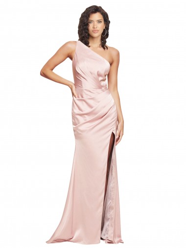 Outlet Full Length Ruched Formal Silky Satin Bridesmaid Dress / Prom Dress with Low Back and High Split UK