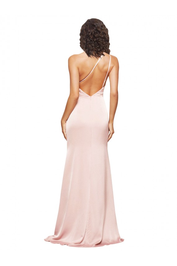 Outlet Full Length Ruched Formal Silky Satin Bridesmaid Dress / Prom Dress with Low Back and High Split UK