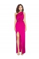 Outlet One Shoulder Long Full Length Formal Silky Satin Bridesmaid Dress / Prom Dress with Front Side Split UK