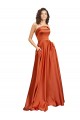 Outlet Strapless Sweep Train Formal Silky Satin Bridesmaid Dress / Prom Dress with Pleats UK