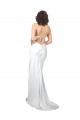 Outlet Simple Sweep Train Low Back Tie Cowl Neck Long Silky Satin Beach Wedding Dress UK