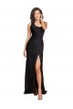 Outlet Full Length One Shoulder Ruffled Long Formal Silky Satin Bridesmaid Dress / Prom Dress with High Slit UK