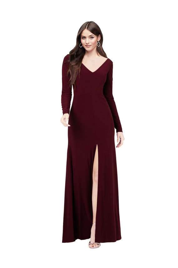 Outlet Long Sleeves Spandex Bridesmaid Gown with Front Slit UK