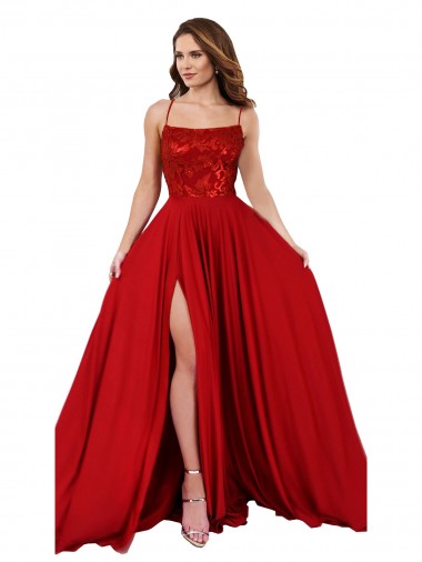 Outlet Lace Over Bodice Long Spandex Bridesmaid Dress / Prom Dress with Slit UK