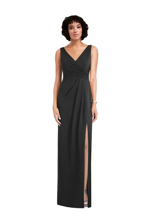 Outlet Draped Wrap Formal Maxi Spandex Bridesmaid Dress / Prom Dress with Front Slit UK
