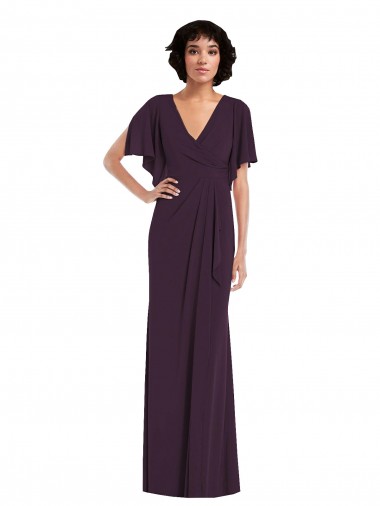Outlet Faux Wrap Split Sleeves Formal Maxi Spandex Bridesmaid Dress / Prom Dress with Cascade Skirt UK