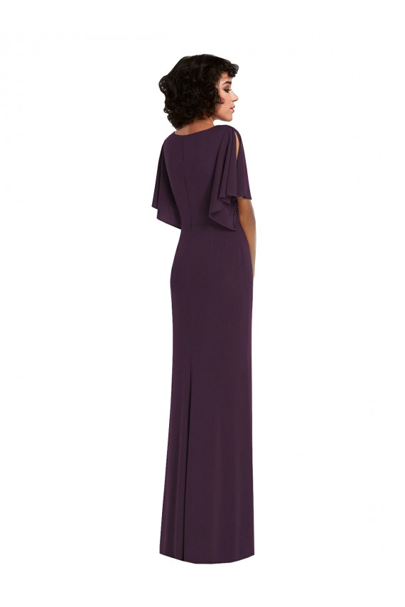 Outlet Faux Wrap Split Sleeves Formal Maxi Spandex Bridesmaid Dress / Prom Dress with Cascade Skirt UK
