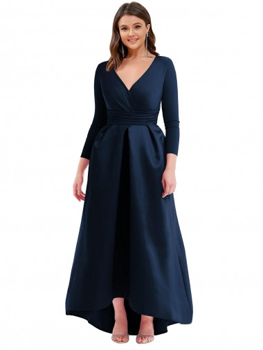 Outlet Long Sleeves Wrapped Formal Spandex Bridesmaid Dress / Prom Dress with High Low Full Skirt and Pockets UK