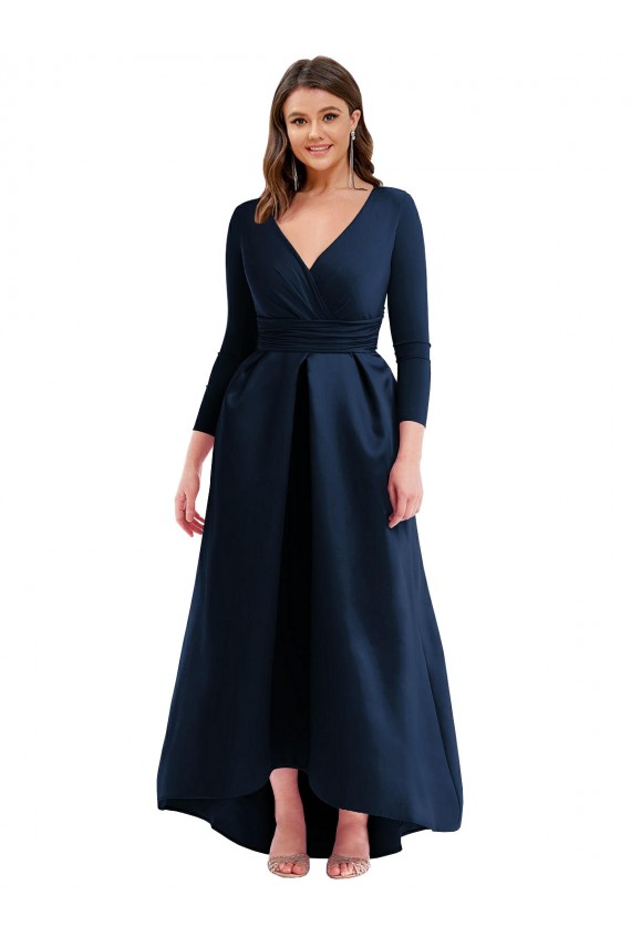 Outlet Long Sleeves Wrapped Formal Spandex Bridesmaid Dress / Prom Dress with High Low Full Skirt and Pockets UK