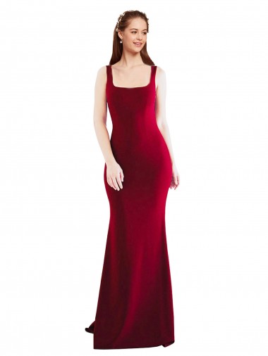 Outlet Square Neckline and Backline Fitted Formal Crepe Bridesmaid Dress / Prom Dress UK