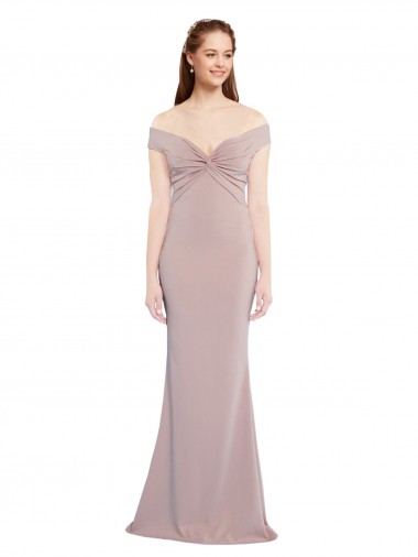 Outlet Knotted Off the Shoulder Formal Crepe Bridesmaid Dress / Prom Dress with Cut-Out Back UK