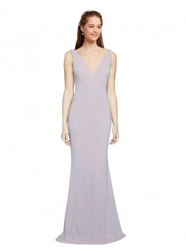Outlet Cut-Out Back V-Neckline Mermaid Formal Crepe Bridesmaid Dress / Prom Dress Keyhole Back UK