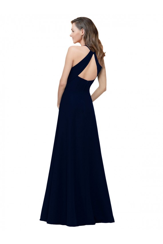 Outlet High Neck Crepe Bridesmaid Dress / Prom Dress with Pleats and Keyhole Back UK