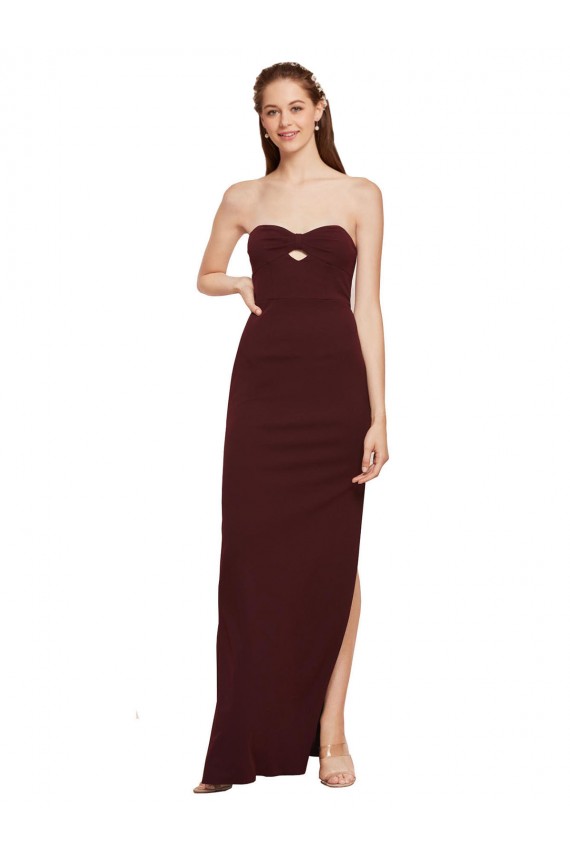 Outlet Twisted Strapless Keyhole Long Formal Crepe Bridesmaid Dress / Prom Dress with Slit UK