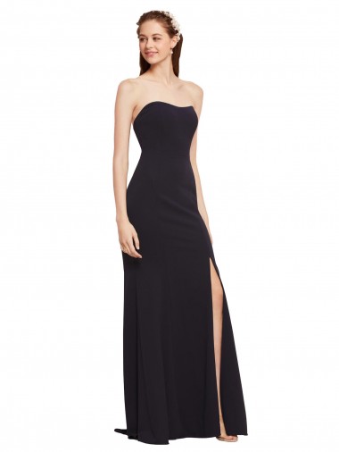 Outlet Strapless Bodycon Long Formal Crepe Bridesmaid Dress / Prom Dress with High Slit UK