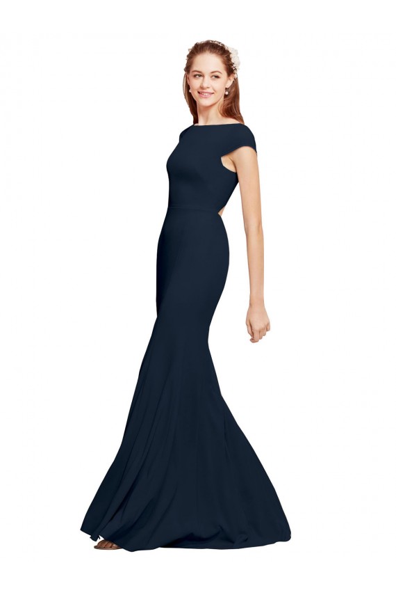 Outlet Fit and Flare Long Formal Crepe Bridesmaid Dress / Prom Dress with Tie Open Back UK