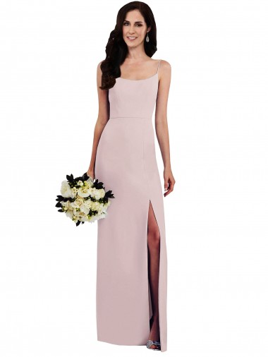 Outlet Spaghetti Strap V Back Formal Crepe Bridesmaid Dress / Prom Dress with Front Slit UK
