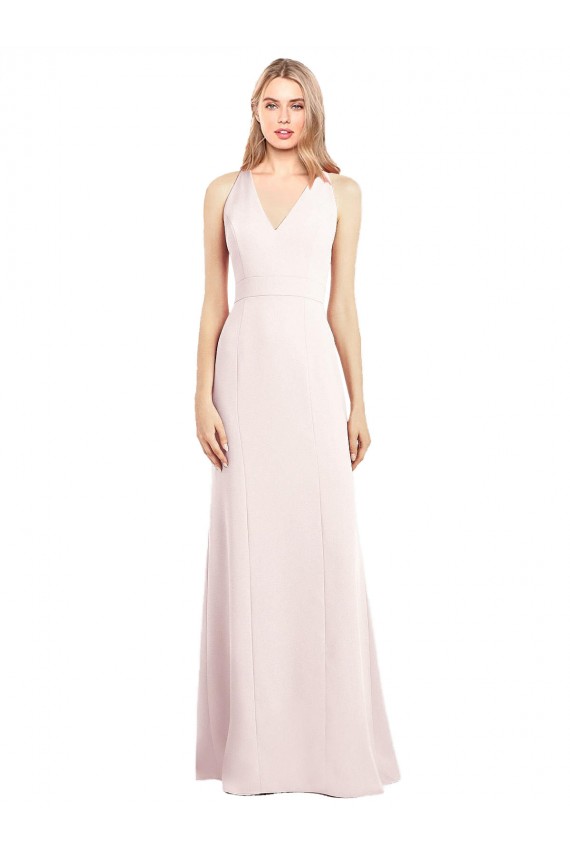 Outlet V-Neck Keyhole Back Crepe Trumpet Bridesmaid Dress / Prom Dress UK