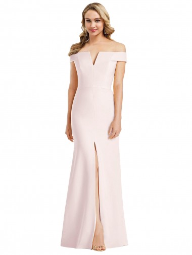 Outlet Off the Shoulder Notch Trumpet Formal Crepe Bridesmaid Dress / Prom Dress with Front Slit UK