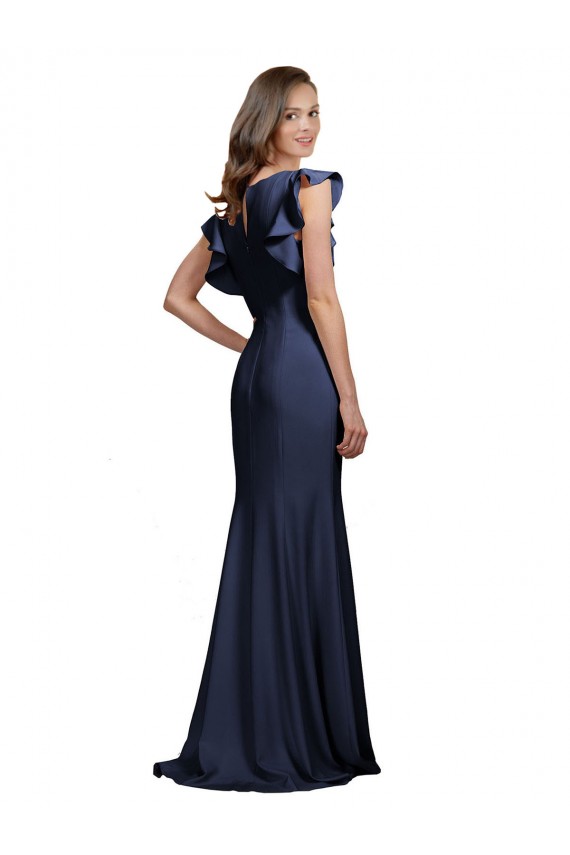 Outlet Sleeveless Crepe Bridesmaid Dress / Prom Dress with Cascading Ruffle and Keyhole Back UK