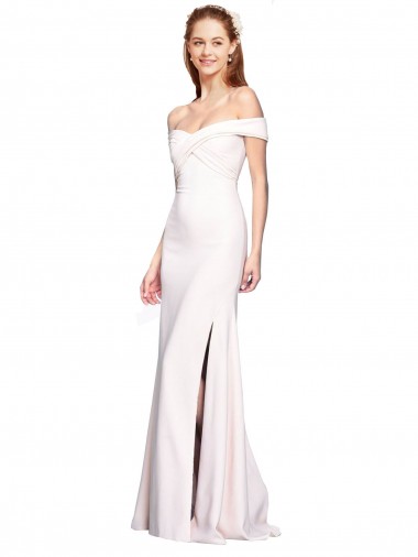 Outlet Criss Cross Off the Shoulder Formal Crepe Bridesmaid Dress / Prom Dress with Side Slit UK