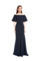 Outlet Off the Shoulder Formal Crepe Bridesmaid Dress / Prom Dress with Short Ruffle Sleeves. UK