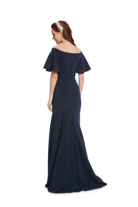 Outlet Off the Shoulder Formal Crepe Bridesmaid Dress / Prom Dress with Short Ruffle Sleeves. UK