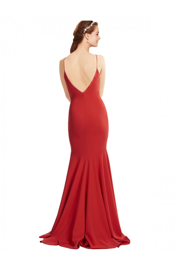 Outlet Mermaid Plunging V-Neck Formal Crepe Bridesmaid Dress / Prom Dress with Wide Open Back UK