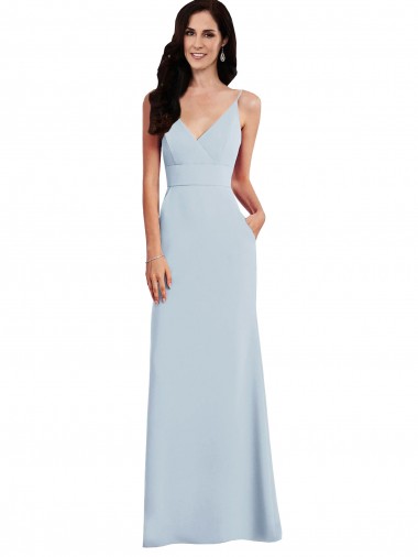 Outlet V Back Spaghetti Strap Maxi Bridesmaid Dress / Prom Dress with Pockets UK