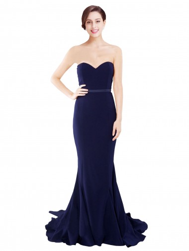 Outlet Strapless Sweetheart Neckline Crepe Bridesmaid Dress / Prom Dress with Satin Waistband UK