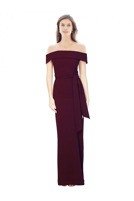 Outlet Off the Shoulder Long Formal Crepe Bridesmaid Dress / Prom Dress with Waist Tie UK